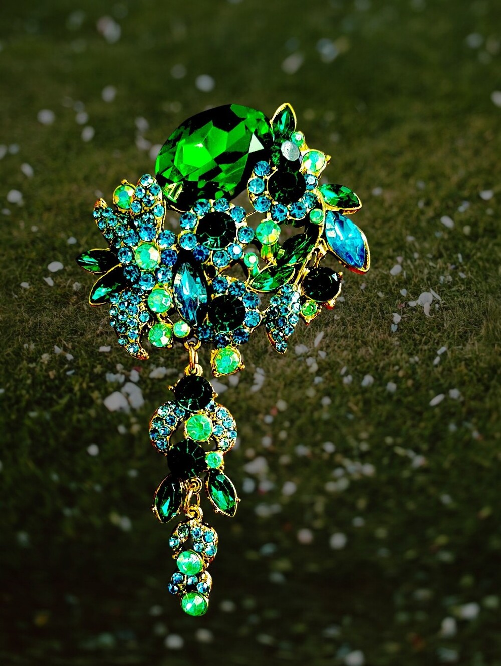 Faceted Green and Teal Crystal Statement Brooch